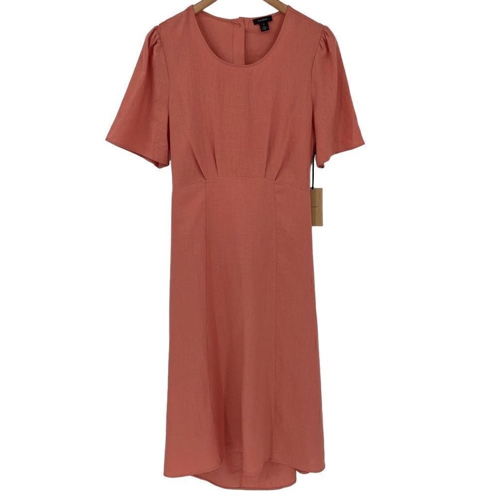 Halogen Linen Blend Button‎ Back Cutout Midi Dress Coral Dusty Women Medium NWT